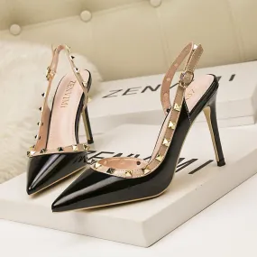 Amozae- Women's Shoes Rivet Hollow Sandals 10CM PUMPS Simple And Fashionable   Nightclub Stiletto High Heel Shallow Mouth Pointed