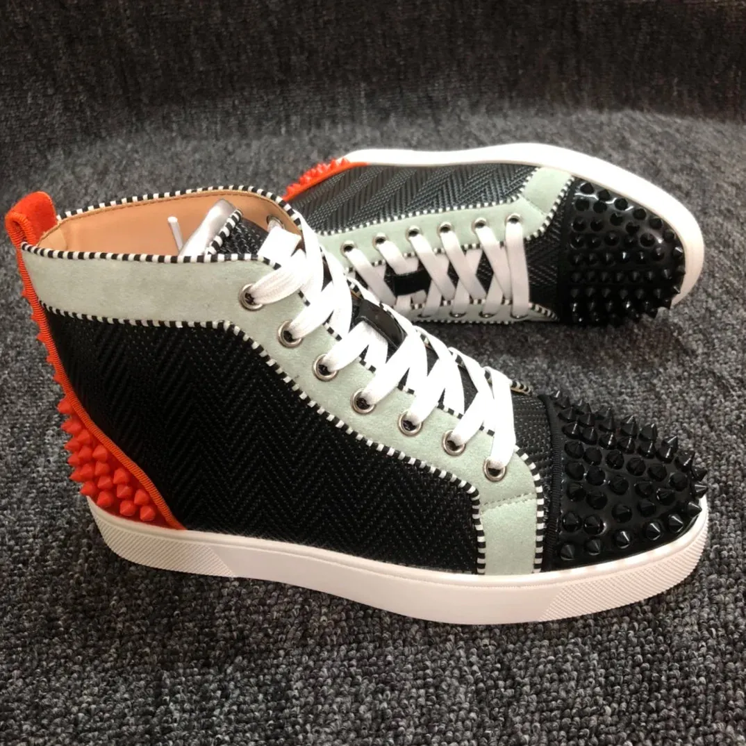 Black White Red Mixed Color Rivet Sneakers
