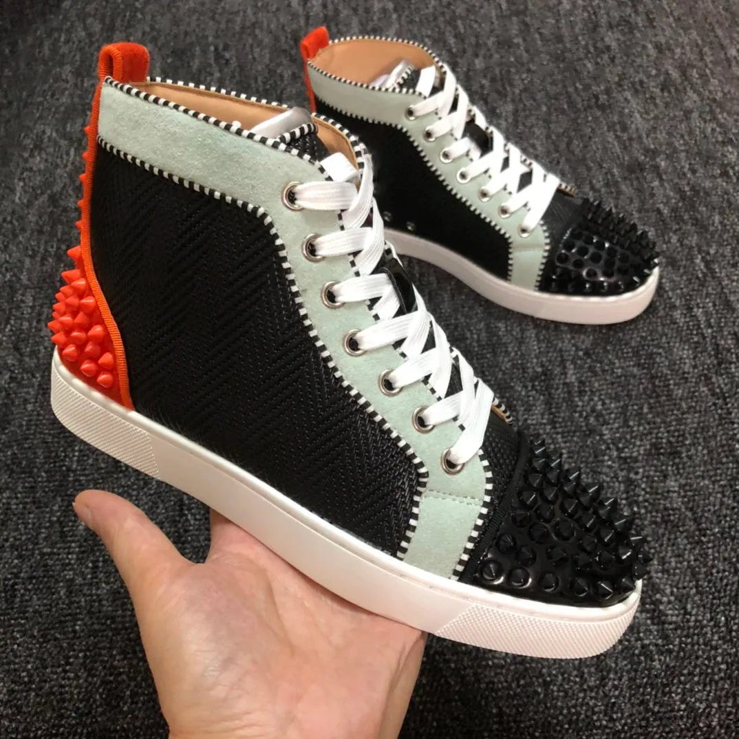Black White Red Mixed Color Rivet Sneakers