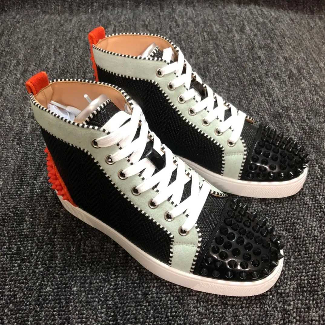 Black White Red Mixed Color Rivet Sneakers