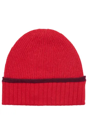 CASHMERE RIBBED BEANIE WITH TIPPED CUFF