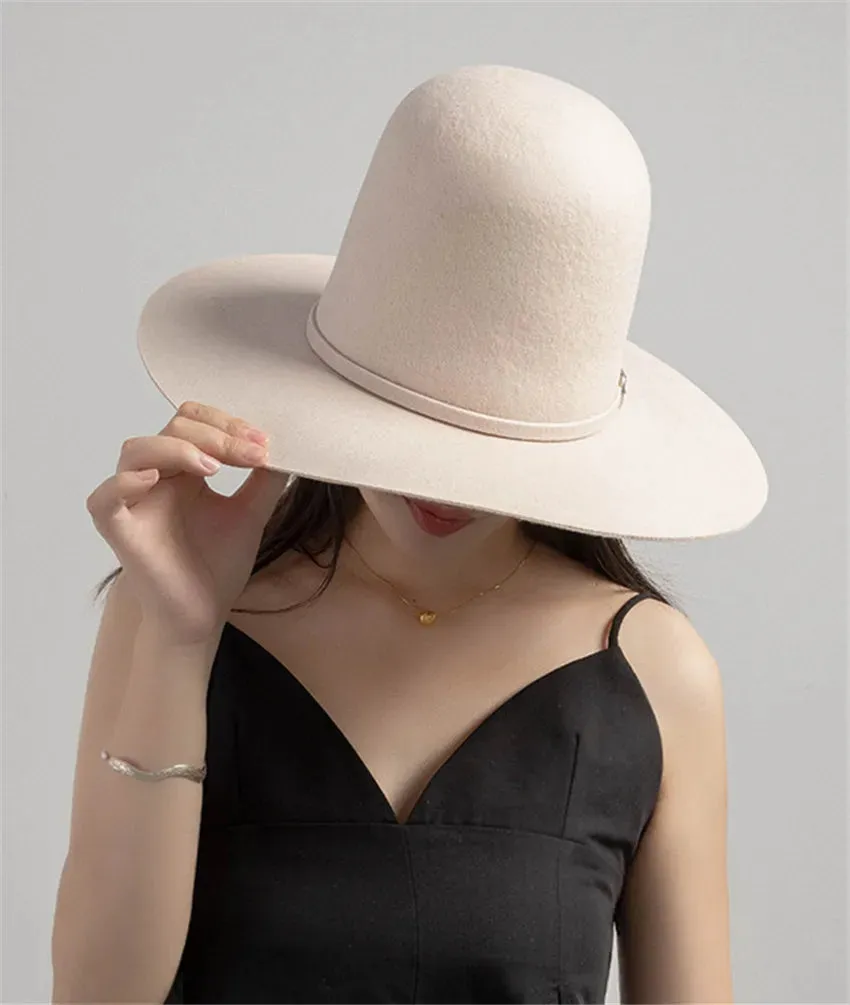 Chic Fedoras Winter Wool Fashion High Crown with Belt