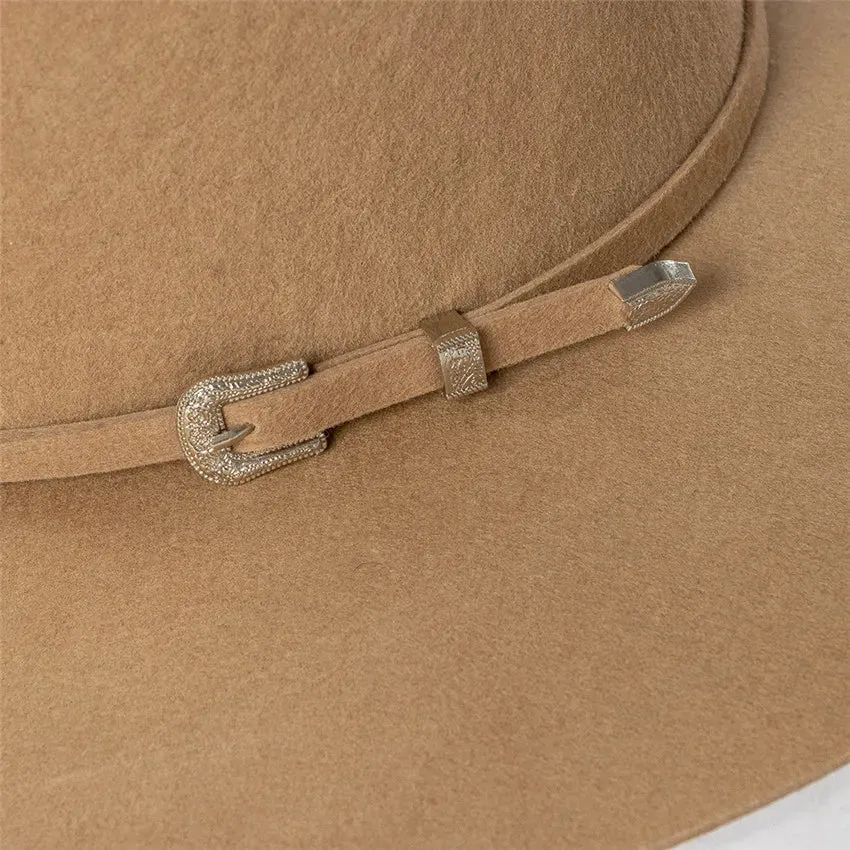 Chic Fedoras Winter Wool Fashion High Crown with Belt