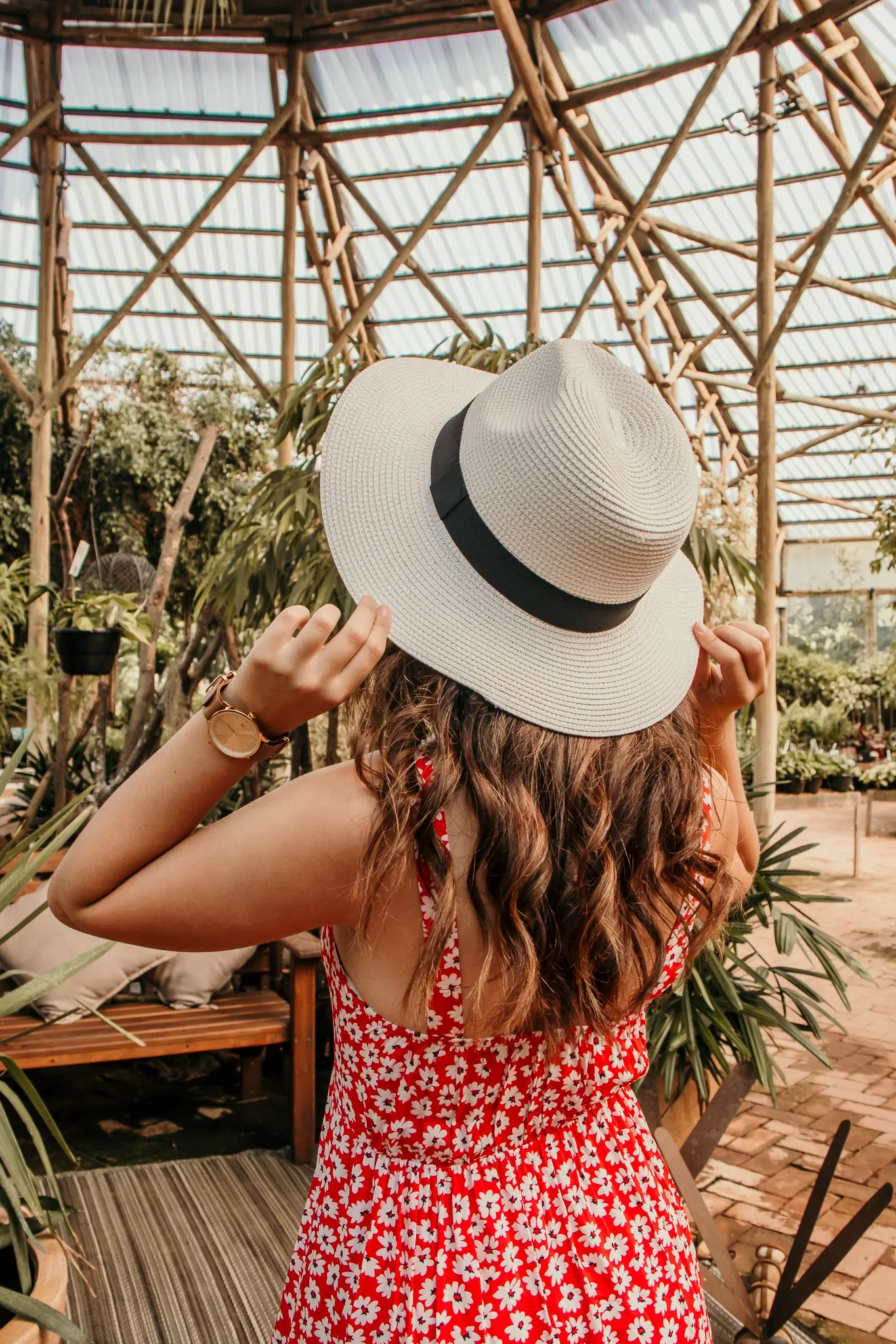 Elara Wide Brim Fedora Sunhat: White