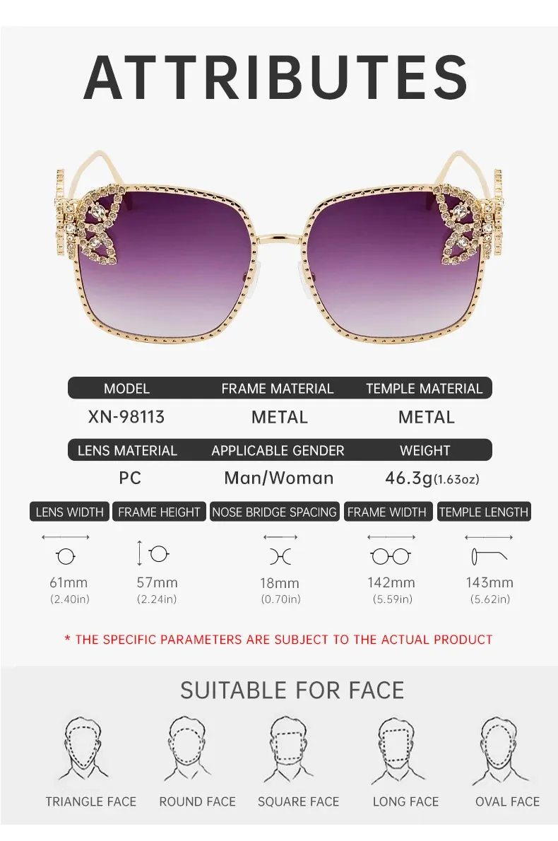 EM Women Rhinestone Butterfly Frame Sun Glasses
