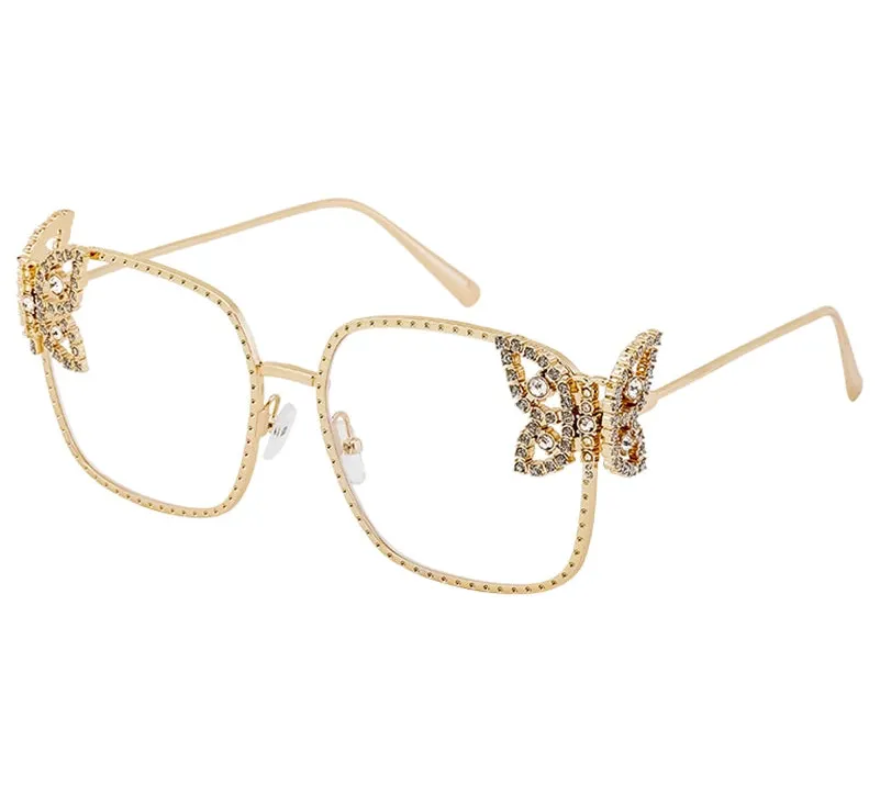 EM Women Rhinestone Butterfly Frame Sun Glasses