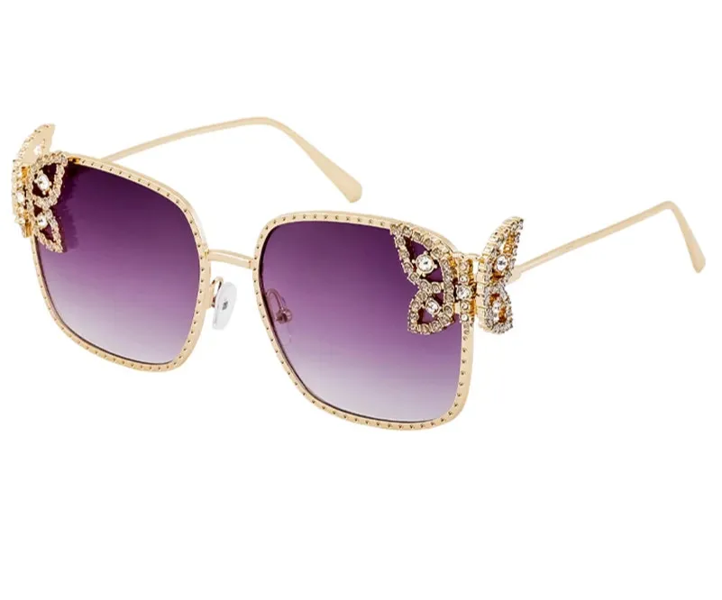 EM Women Rhinestone Butterfly Frame Sun Glasses