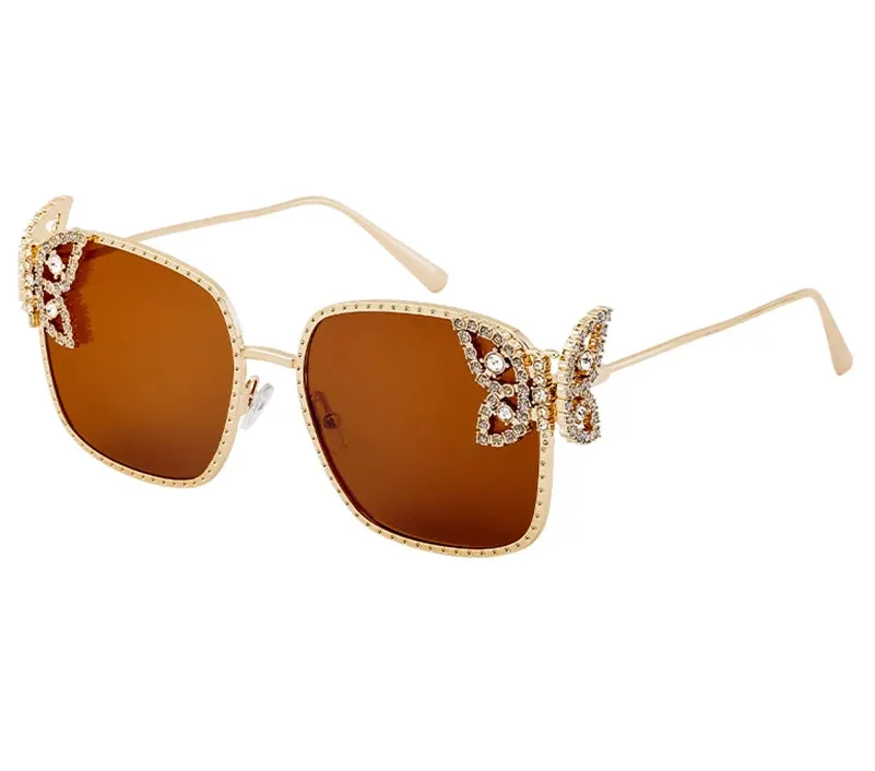 EM Women Rhinestone Butterfly Frame Sun Glasses