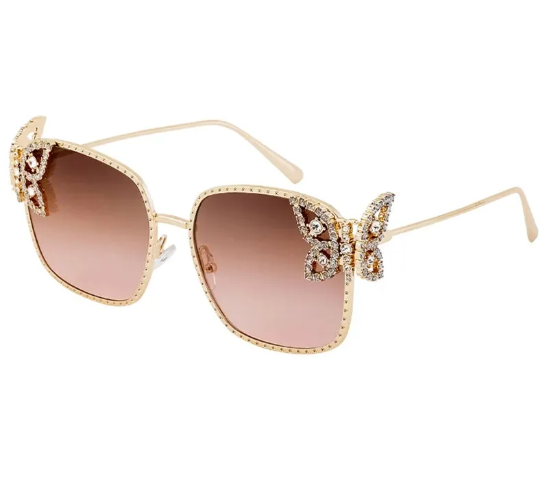 EM Women Rhinestone Butterfly Frame Sun Glasses