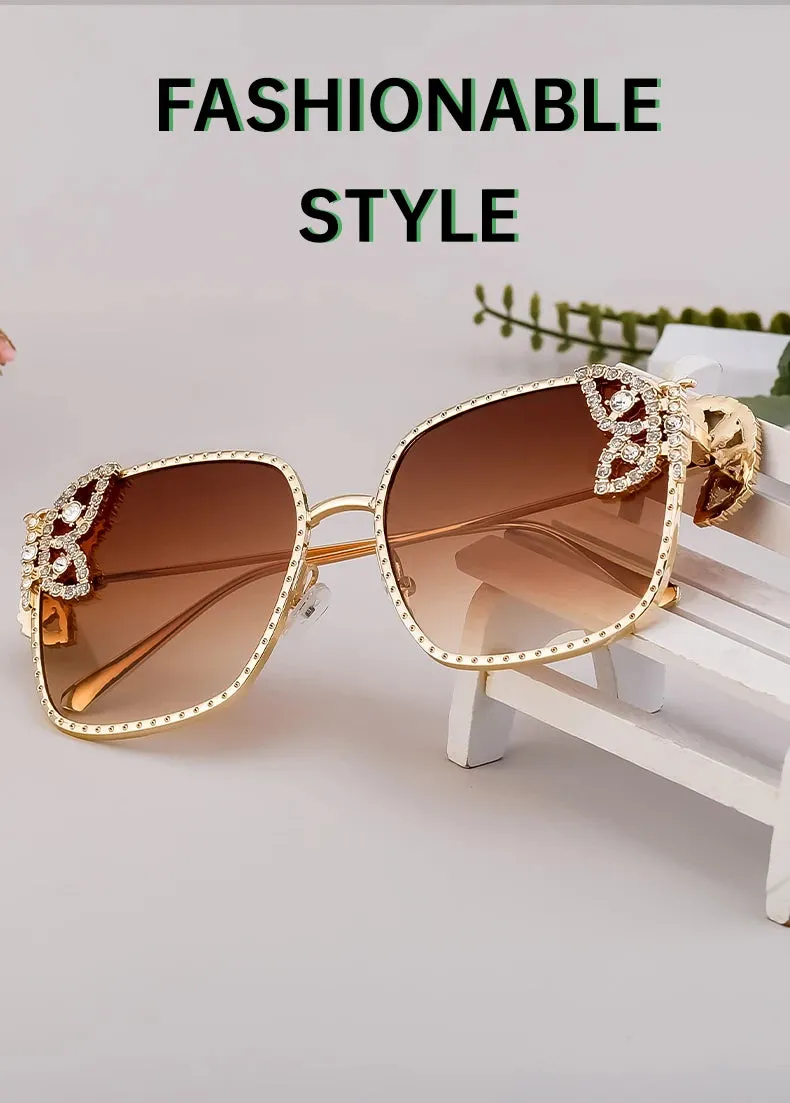 EM Women Rhinestone Butterfly Frame Sun Glasses