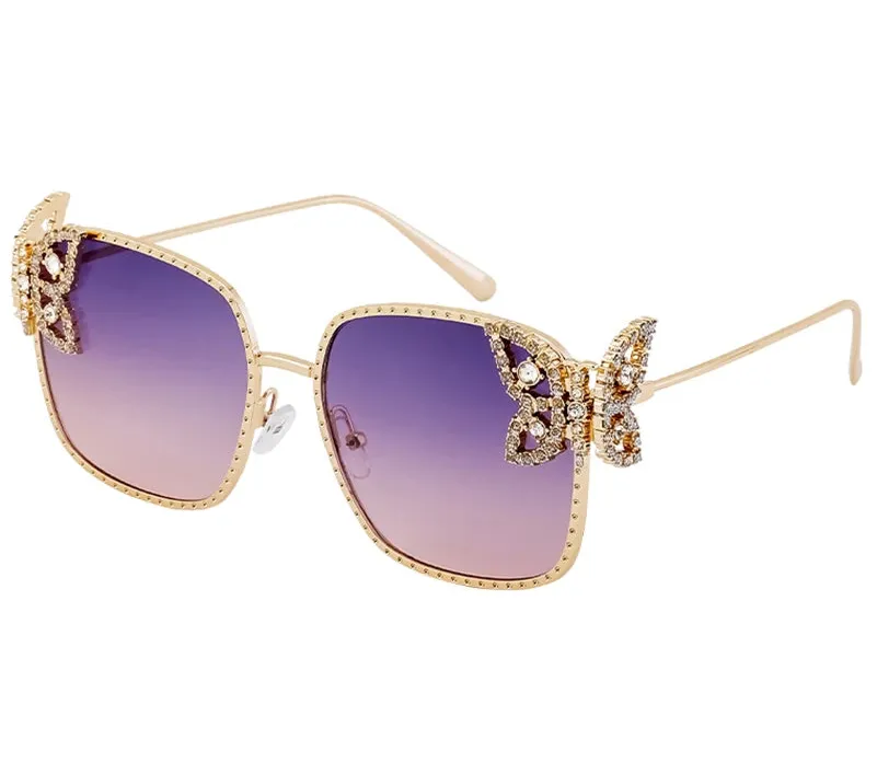 EM Women Rhinestone Butterfly Frame Sun Glasses