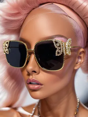 EM Women Rhinestone Butterfly Frame Sun Glasses