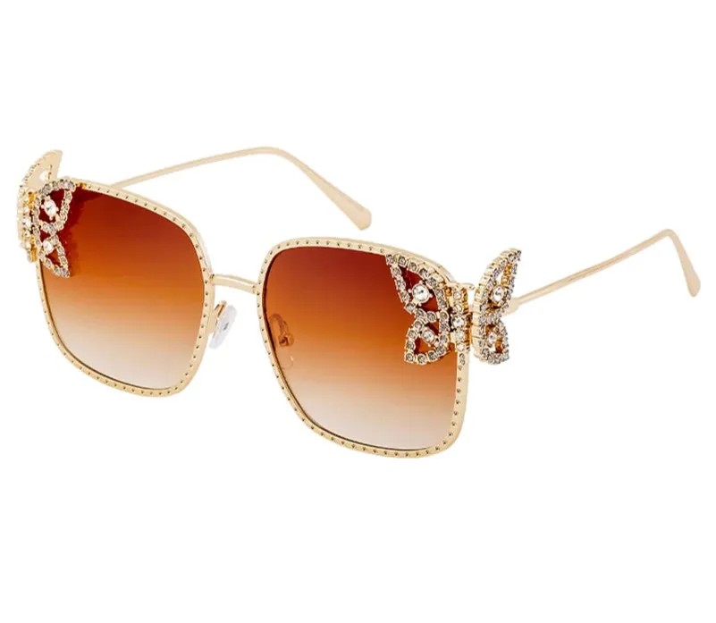 EM Women Rhinestone Butterfly Frame Sun Glasses