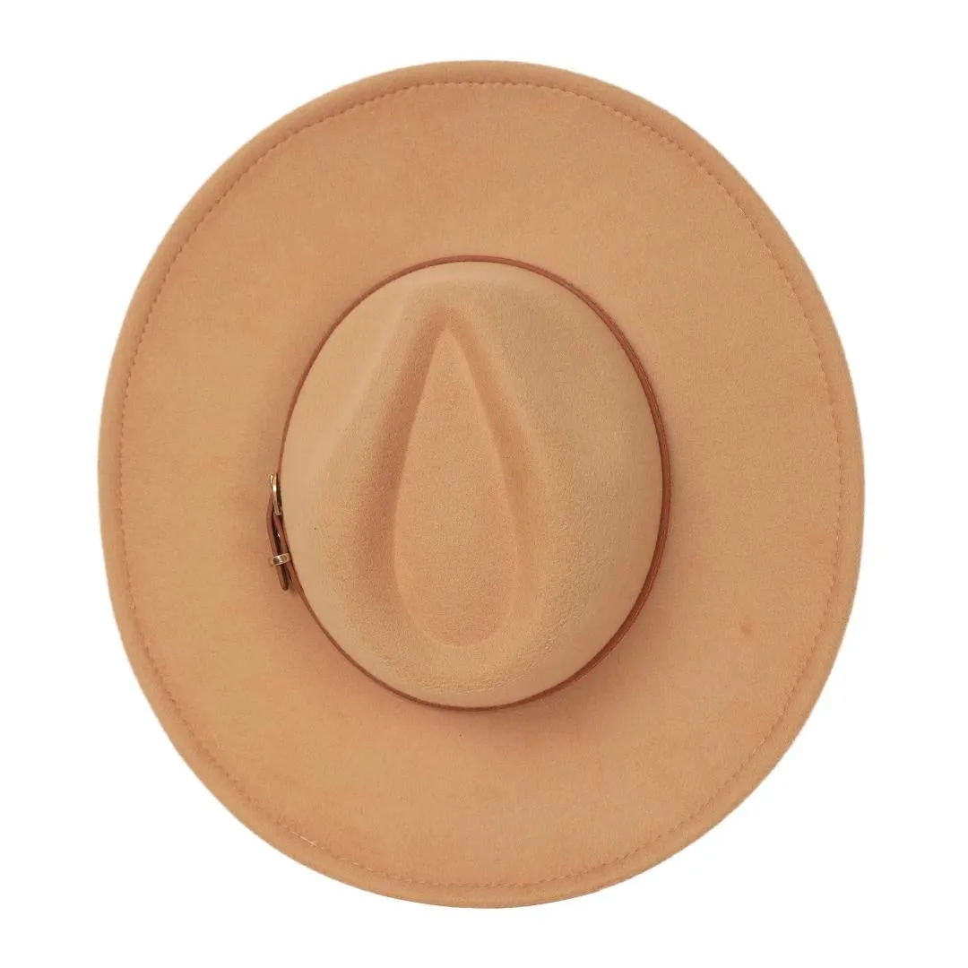 FabSeasons Vintage Wide Brim Beige Fedora Hat with Belt for men