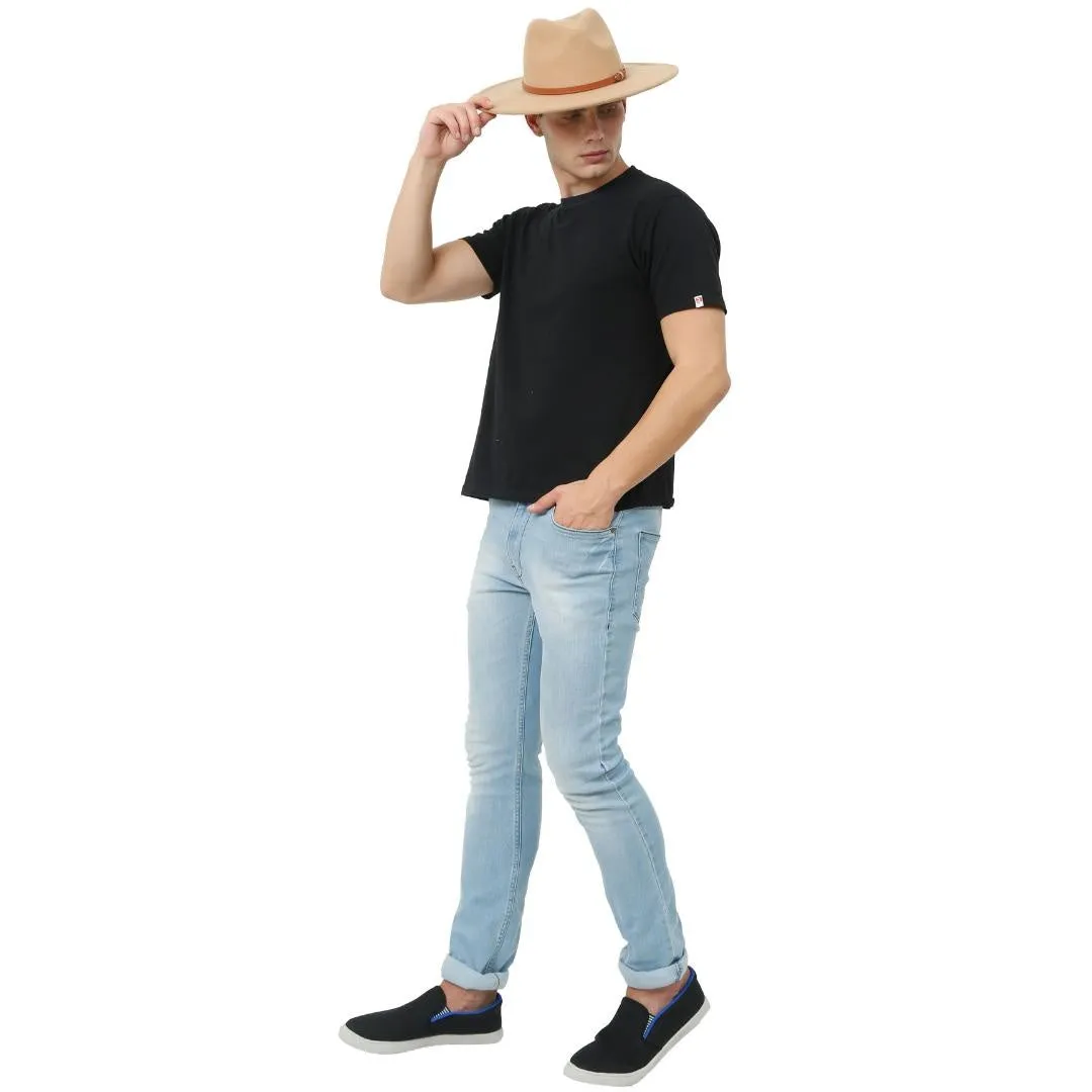 FabSeasons Vintage Wide Brim Beige Fedora Hat with Belt for men