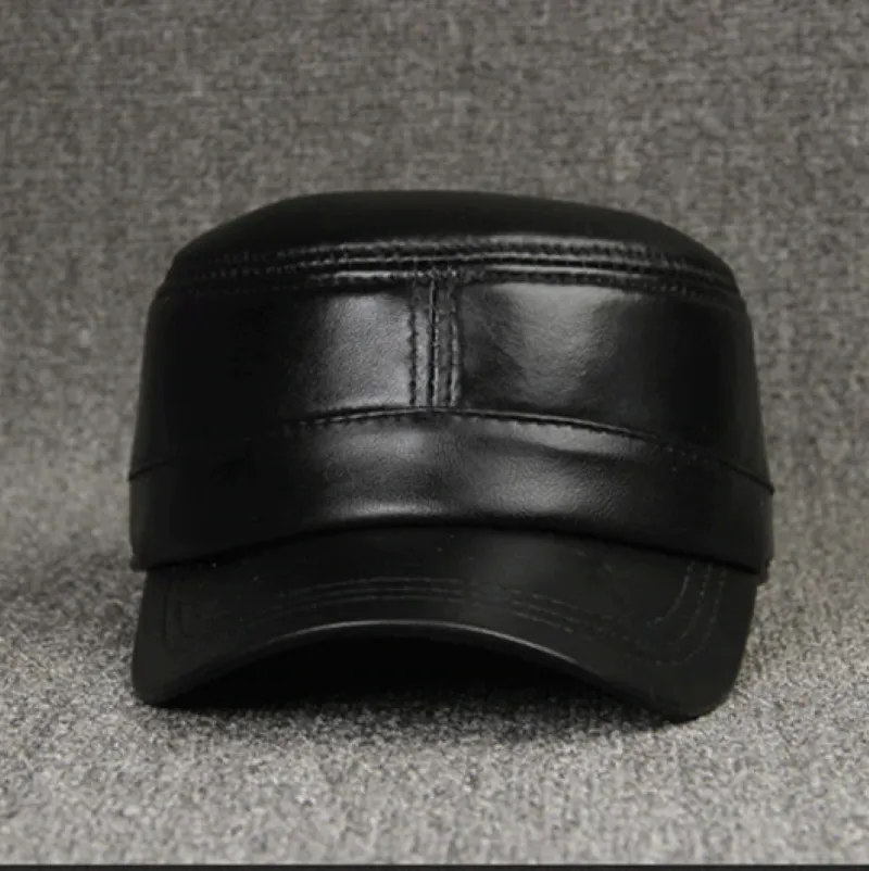 Genuine Sheepskin Leather Adjustable Breathable Military Hat Men