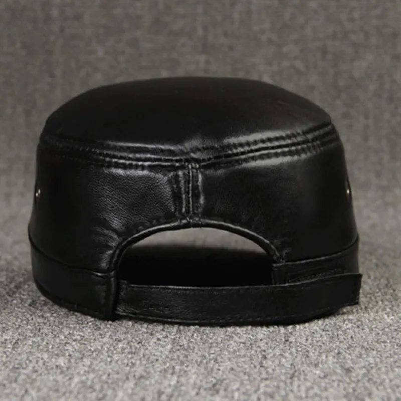 Genuine Sheepskin Leather Adjustable Breathable Military Hat Men