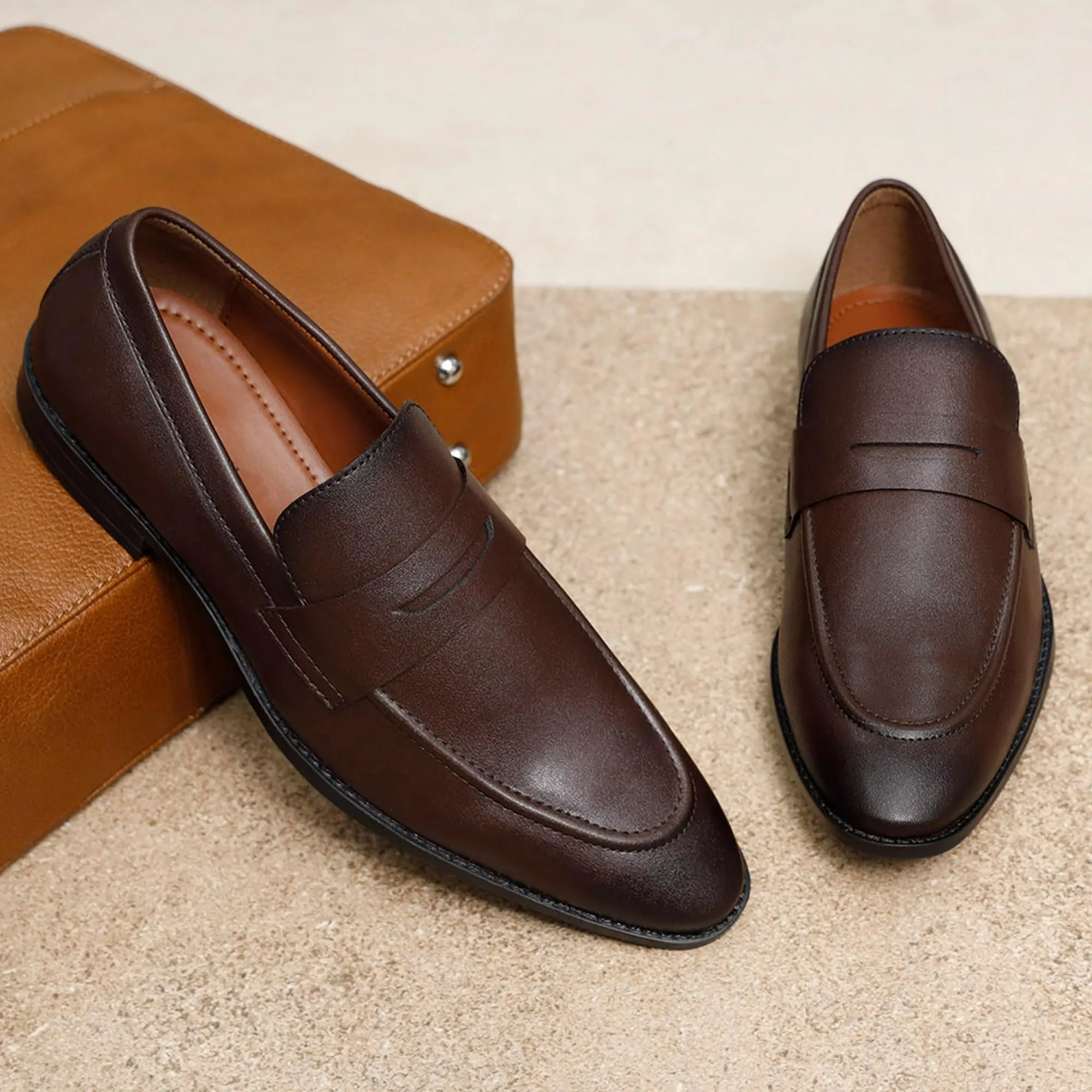 LOUIS STITCH Men's Brunette Brown Shoes Slipon Style Comfortable Moccasins for Men