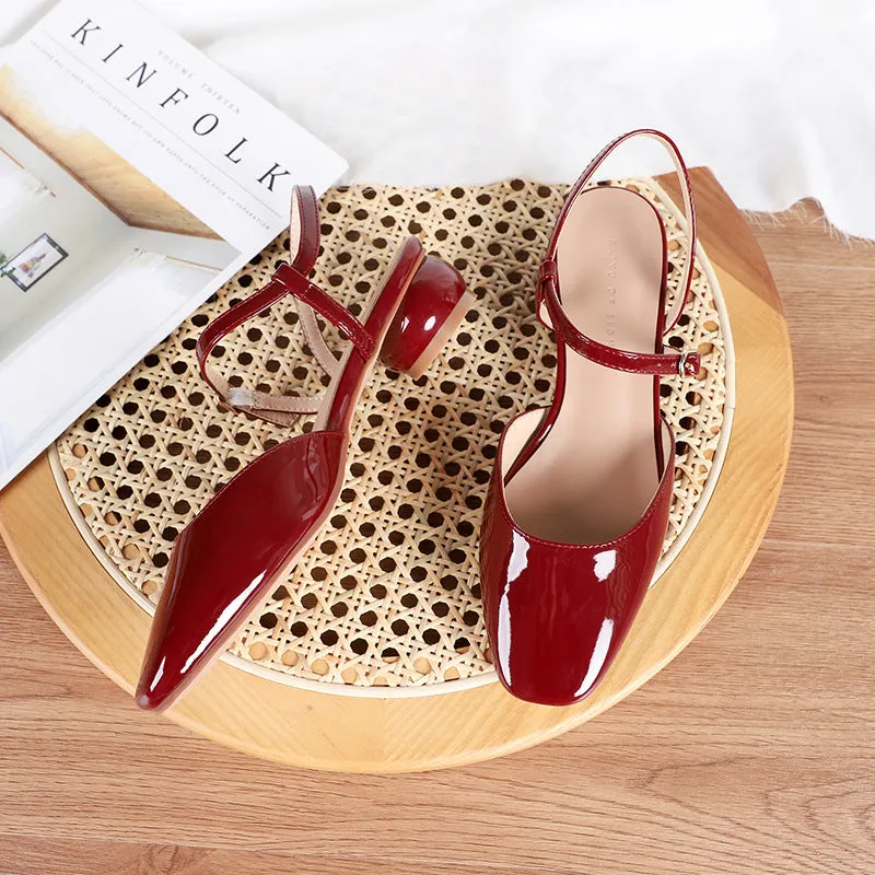 Nude Block Heels Closed Toe Casual Fashionable