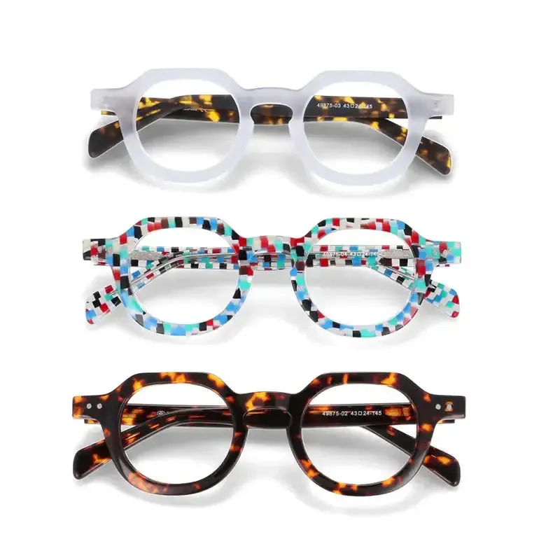 Round Print Retro Acetate Glasses