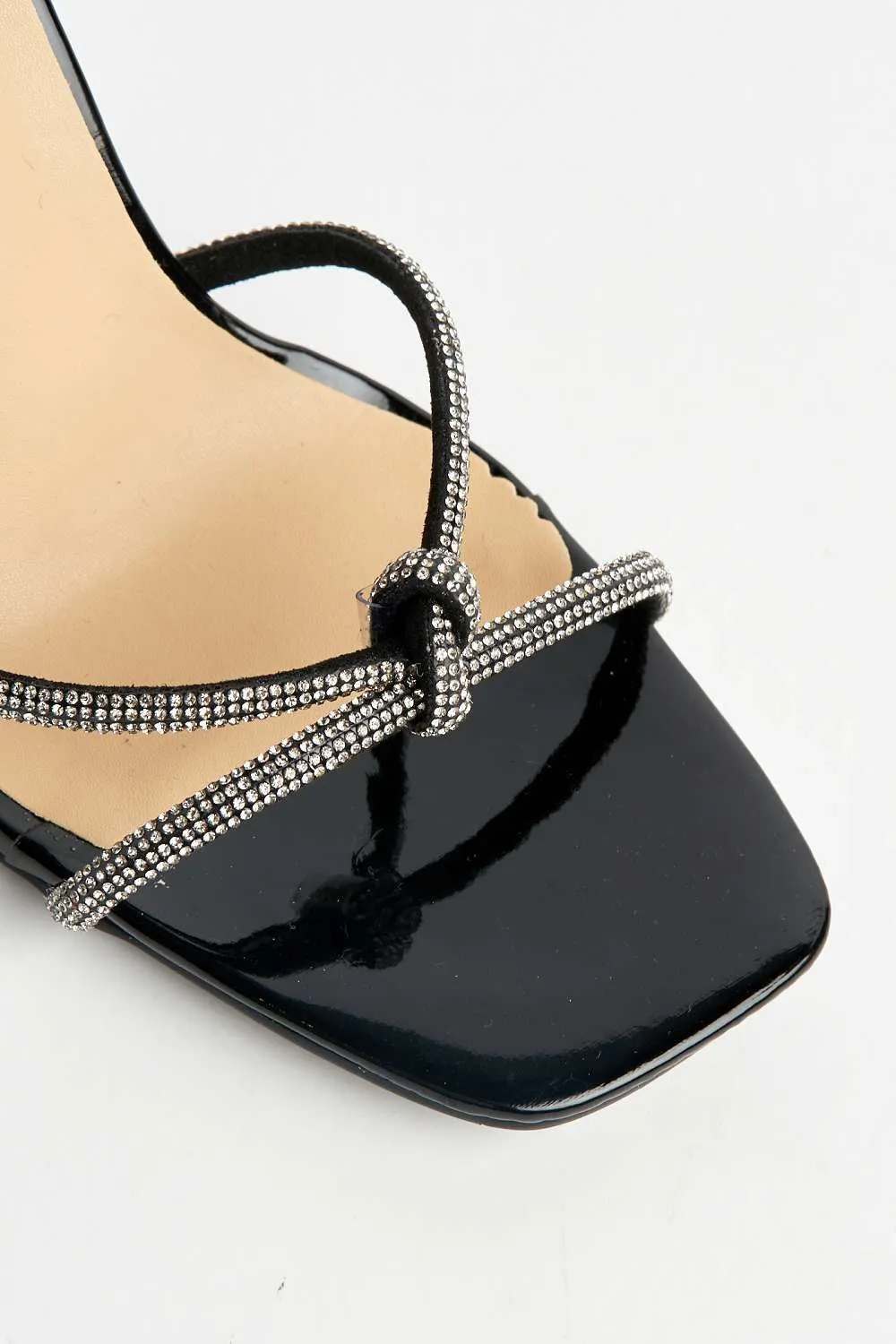 Shanaya Diamante Strap Square Toe Heel Sandalsl in Black