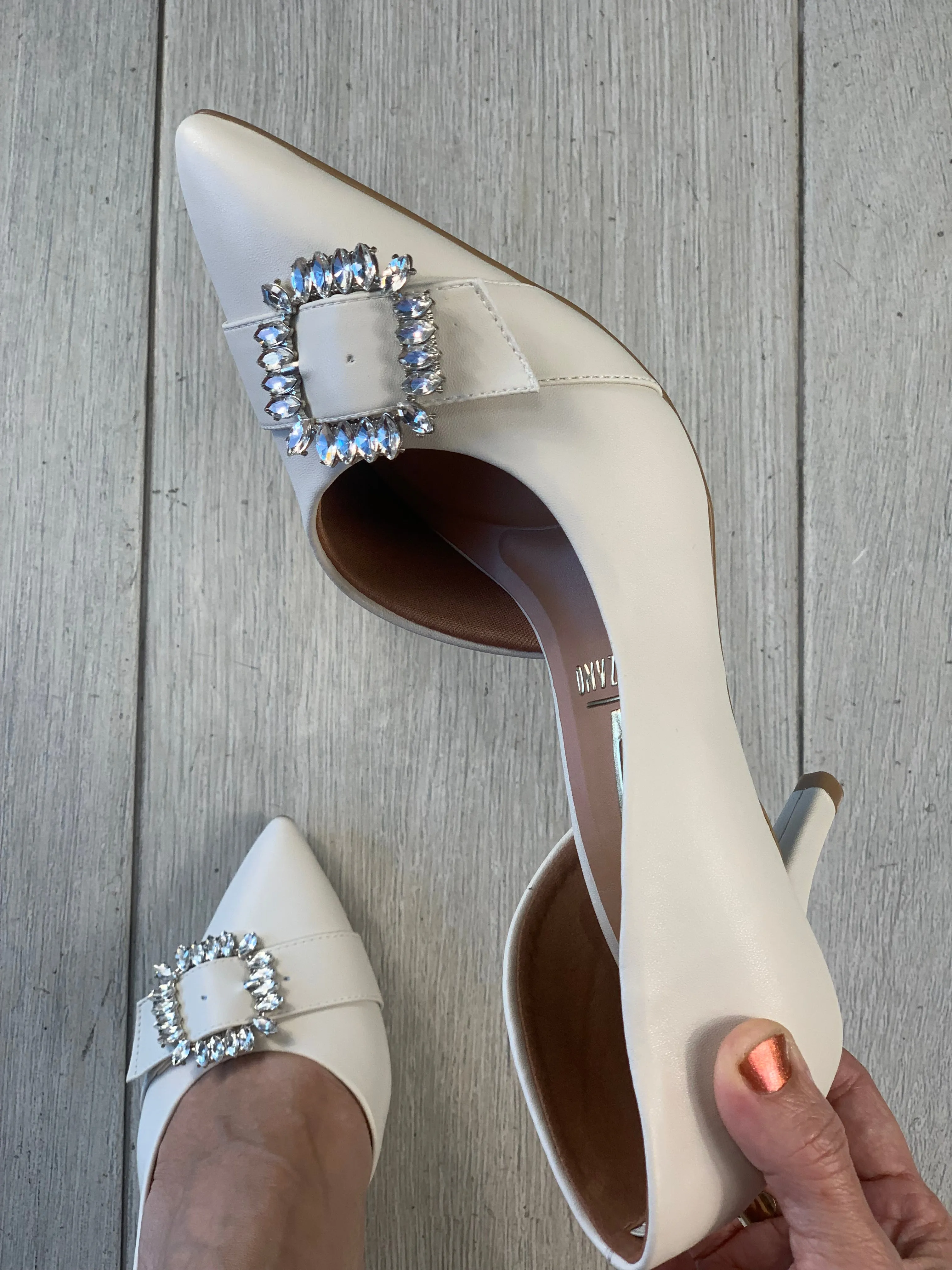 Vizzano Off White Rhinestones Buckle Heels