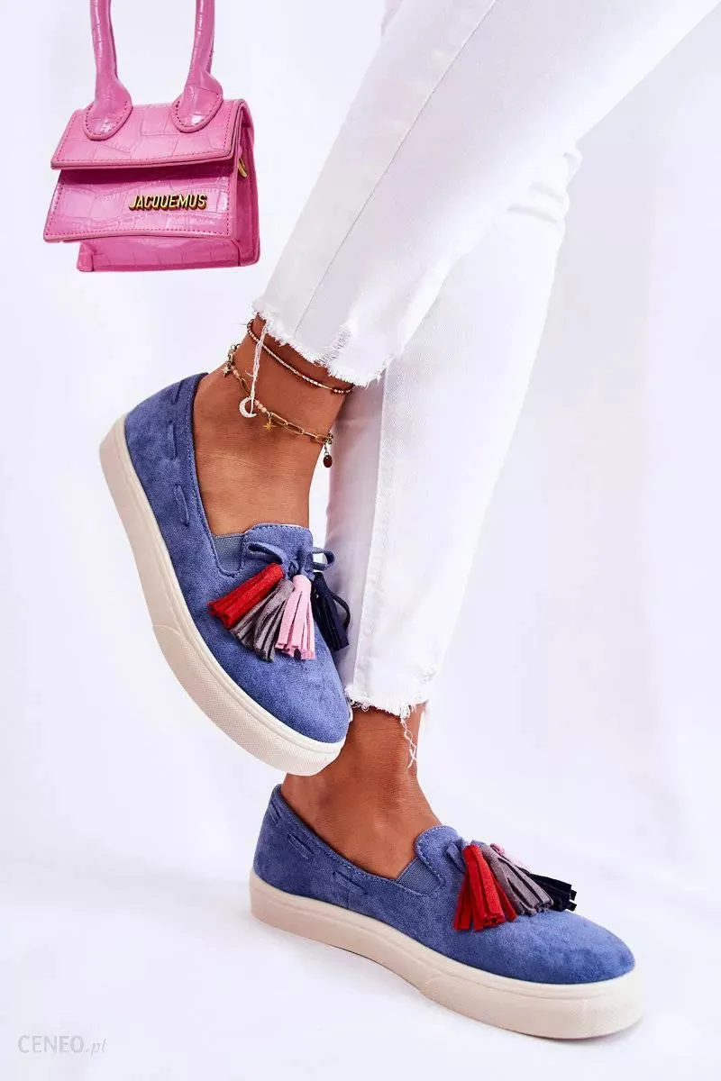 Women's Blue Jeans Loafers with Decorative Tassels | CU215