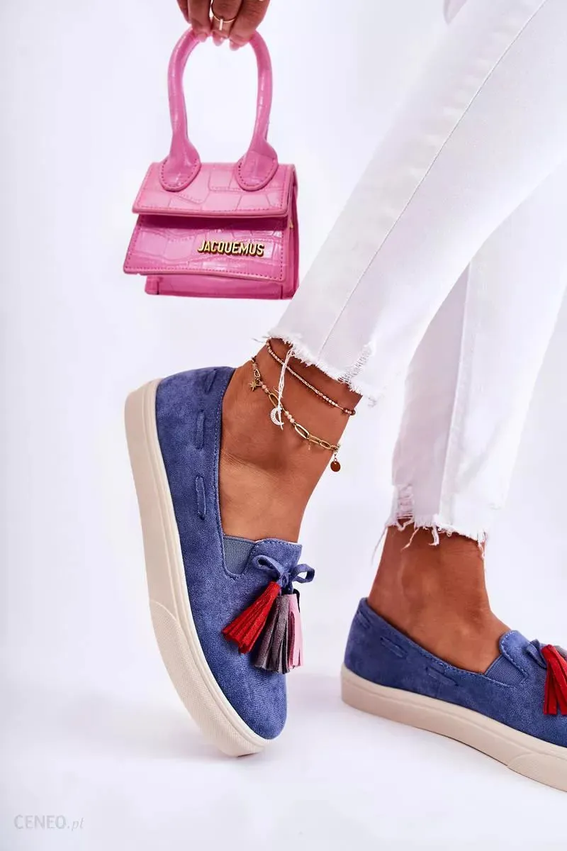 Women's Blue Jeans Loafers with Decorative Tassels | CU215