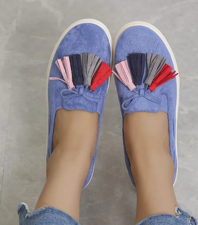 Women's Blue Jeans Loafers with Decorative Tassels | CU215