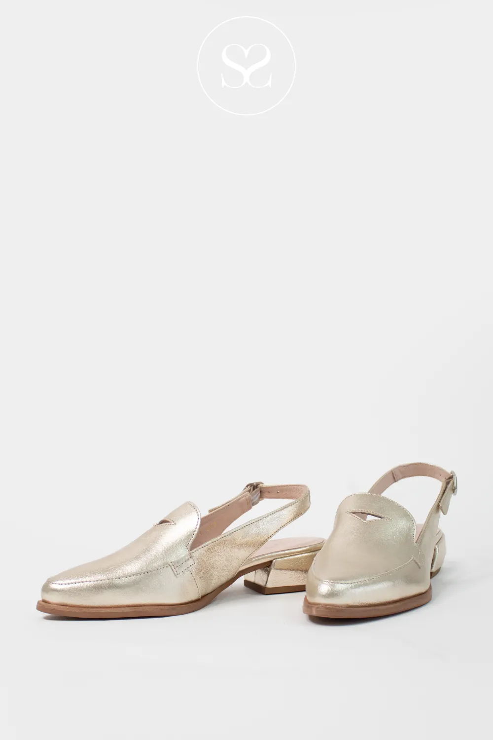 WONDERS C-6021 GOLD LEATHER SLINGBACK BLOCK HEEL LOAFERS