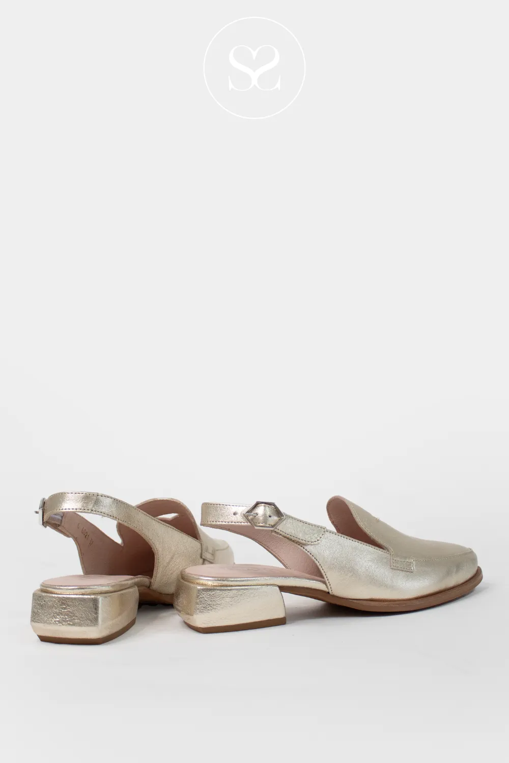 WONDERS C-6021 GOLD LEATHER SLINGBACK BLOCK HEEL LOAFERS