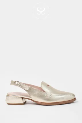 WONDERS C-6021 GOLD LEATHER SLINGBACK BLOCK HEEL LOAFERS