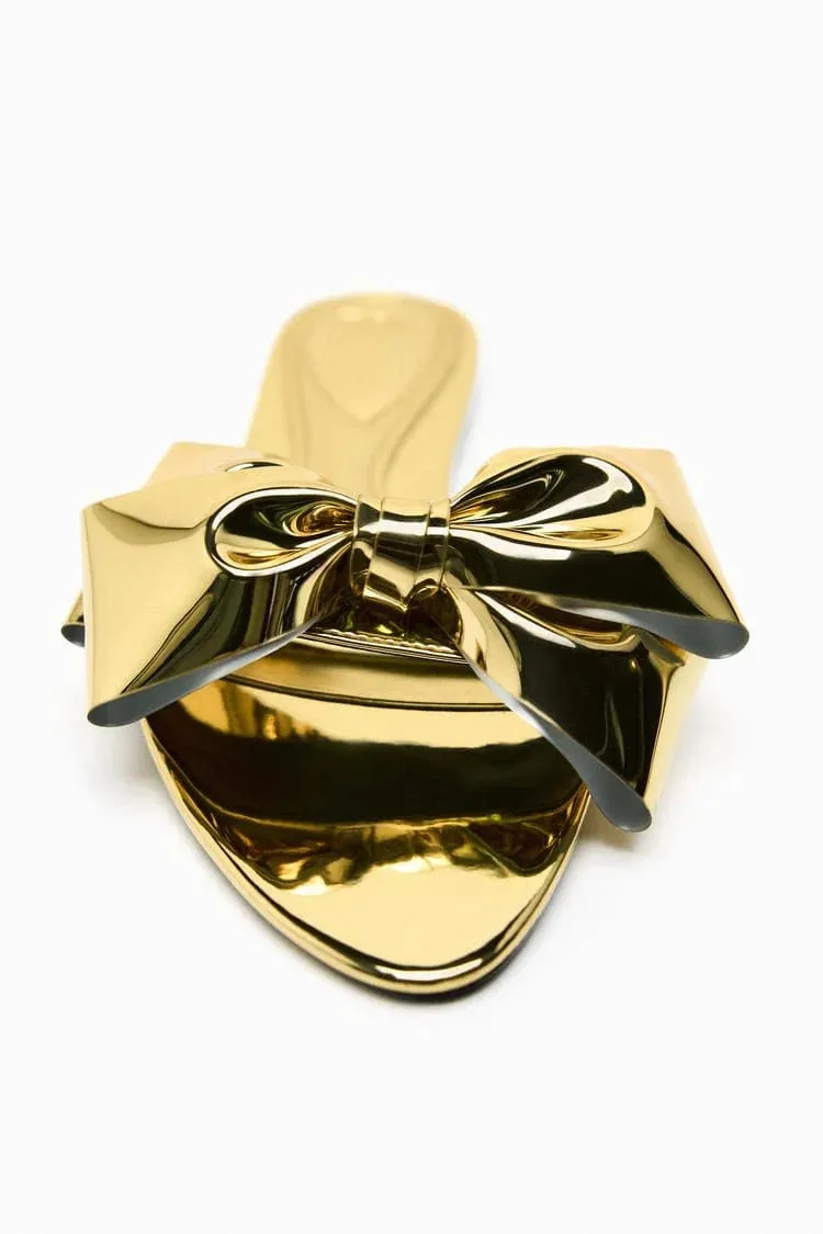 ZARA FLAT SANDALS WITH BOW - GOLDEN