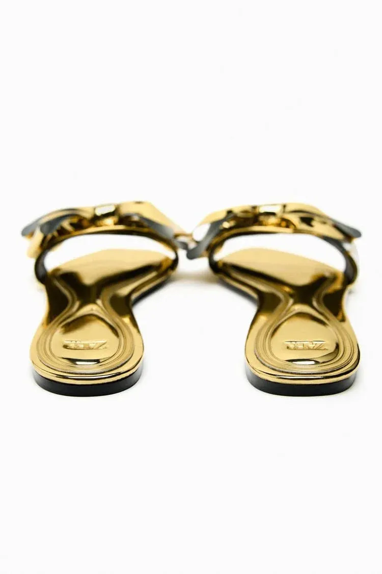ZARA FLAT SANDALS WITH BOW - GOLDEN